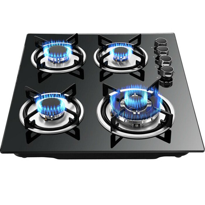 TFCFL 4Burners 23" Tempered Glass Gas Hob Cooktops NG/LPG BuiltIn Gas